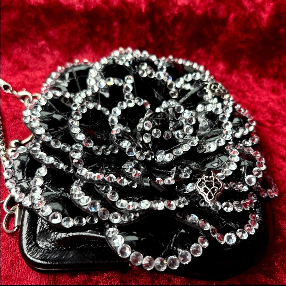 Brighton Black Roselie Patent Leather Bling Coin Purse Bag Pewter Bedazzled Cute - Picture 4 of 17